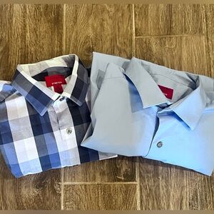 Alfani Slim Fit Button Down Shirt Lot Of 2 Blue & Checkered Men's M 34/35 15.5'